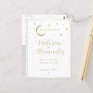 White and Gold Modern Minimal Celestial Rett Date Postkarte