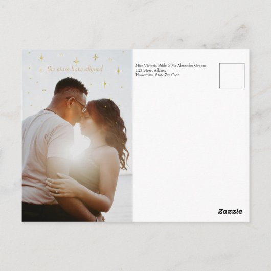 White and Gold Modern Minimal Celestial Rett Date Postkarte (Rückseite)