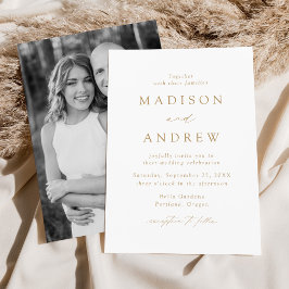 White and Gold Moderne Elegance Foto Hochzeit Einladung