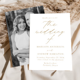 White and Gold Moderne Elegance Foto Hochzeit Einladung