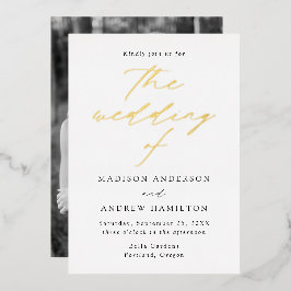 White and Gold Moderne Elegance Foto Hochzeit Folieneinladung
