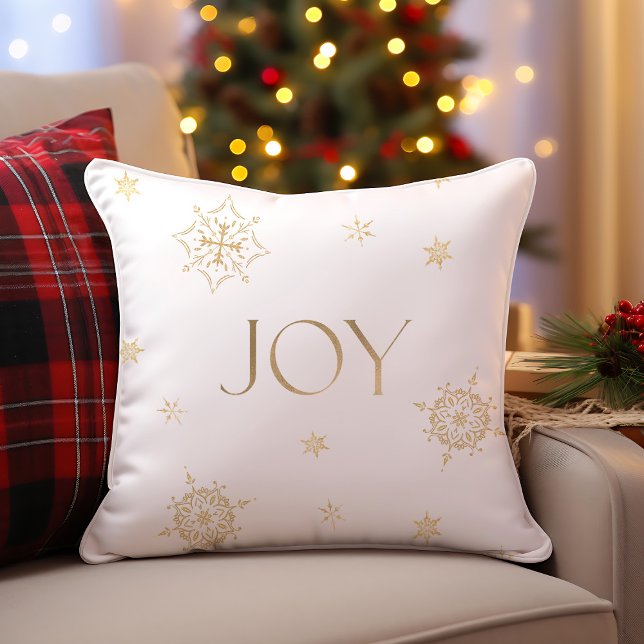 White and Gold Moderne Snowflake Holiday Joy Kissen (Gold and White Modern Snowflake Holiday Joy Throw Pillow)