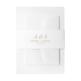 White and Gold Monogram Wedding Einladungsbanderole