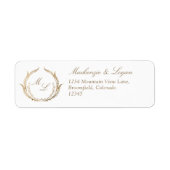 White and Gold Monogram Wedding Rücksendeadresse (Vorne)