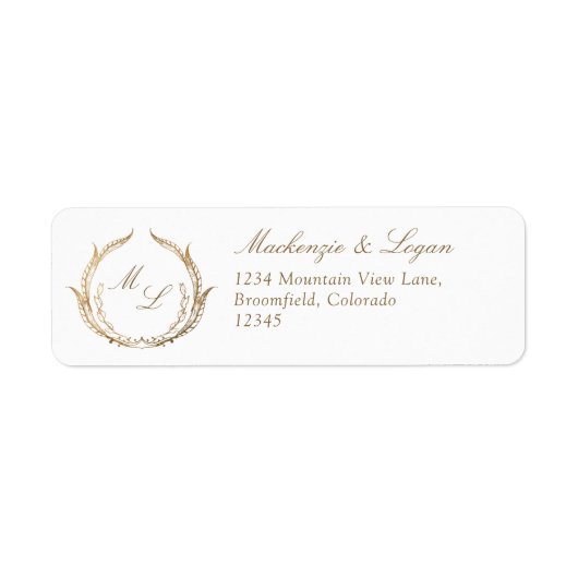 White and Gold Monogram Wedding Rücksendeadresse (Vorne)
