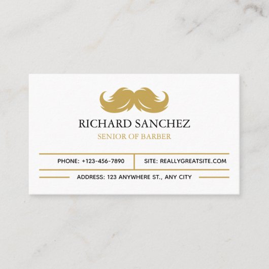 White and Gold Morden Berber Shop  Visitenkarte (Vorderseite)