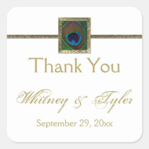 White and Gold Peacock Feather Wedding Sticker