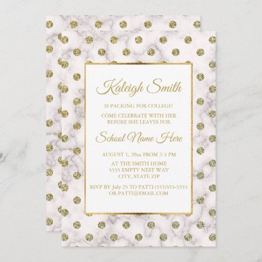 White and Gold Polka Dot Trunk Party Einladung (Vorne/Hinten)