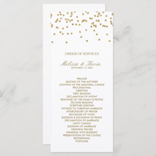 White and Gold Polka-Dots Order of Services Programm (Vorne/Hinten)