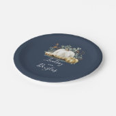 White and Gold Pumpkin Fall Harvest Navy Blue Pappteller (Schrägansicht)