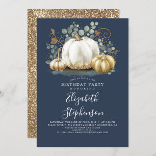 White and Gold Pumpkins Fall Harvest Birthday Invi Einladung
