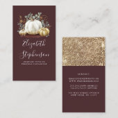 White and Gold Pumpkins Fall Harvest Burgundy Red Visitenkarte (Vorne/Hinten)