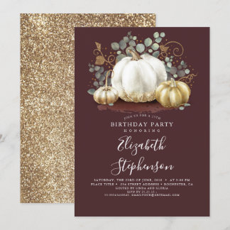 White and Gold Pumpkins Fall Harvest Geburtstag Einladung