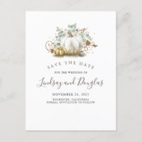 White and Gold Pumpkins fallen Save the Date