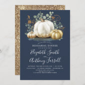White and Gold Pumpkins Herbst Probe Dinner Invi Einladung (Vorne/Hinten)