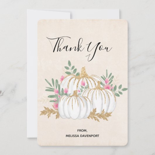 White and Gold Pumpkins Wasserfarbe Vielen Dank Dankeskarte (Vorderseite)