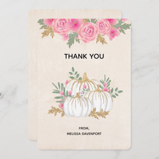 White and Gold Pumpkins Wasserfarbe Vielen Dank Dankeskarte (Vorne/Hinten)