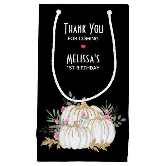 White and Gold Pumpkins Wasserfarbe Vielen Dank Kleine Geschenktüte (Vorderseite)