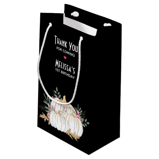 White and Gold Pumpkins Wasserfarbe Vielen Dank Kleine Geschenktüte (Rückseite Schrägansicht)