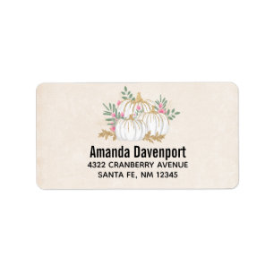 White and Gold Pumpkins Watercolor Erntedank Adressaufkleber