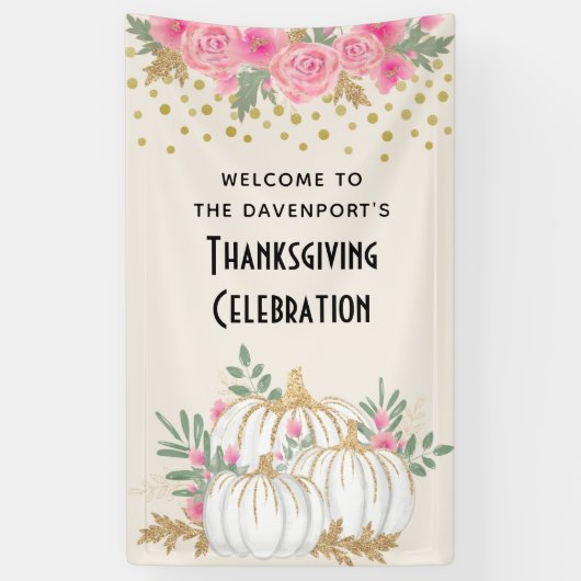 White and Gold Pumpkins Watercolor Erntedank Banner (Vertikal)