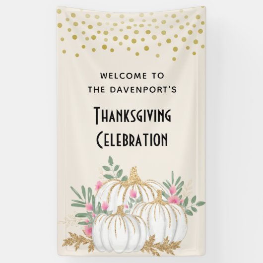 White and Gold Pumpkins Watercolor Erntedank Banner (Vertikal)