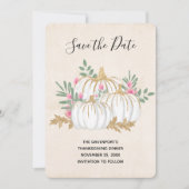 White and Gold Pumpkins Watercolor Erntedank Save The Date (Vorderseite)