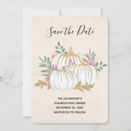 White and Gold Pumpkins Watercolor Erntedank Save The Date