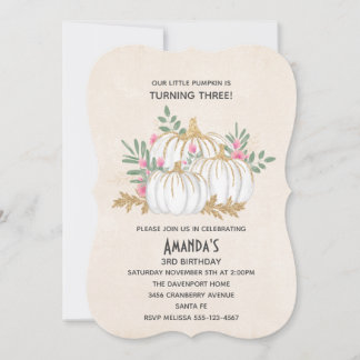 White and Gold Pumpkins Watercolor - Geburtstag Einladung