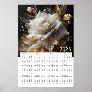 White and Gold Rose 2025 Kalender Poster