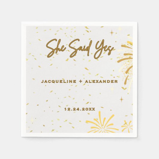 White and Gold She Said Yes Napkins Serviette (Vorderseite)