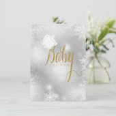 White and Gold Snowflake Baby Dusche Einladung (Stehend Vorderseite)