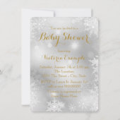 White and Gold Snowflake Baby Dusche Einladung (Rückseite)