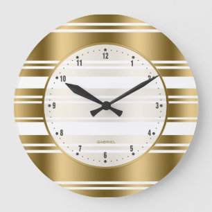 White And Gold Stripes Pattern 3 Große Wanduhr