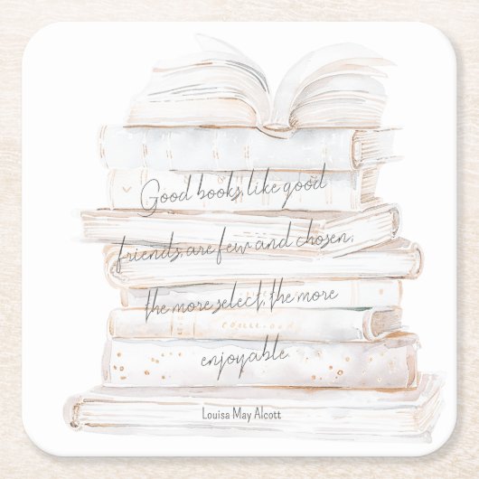 White and Gold Watercolor Freundschaft & Bücher Zi Rechteckiger Pappuntersetzer (Vorderseite)