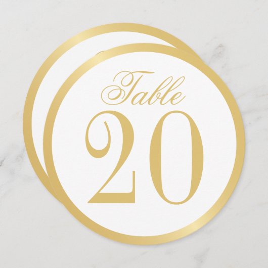 White and Gold Wedcle Tischnummer Card (Vorne/Hinten)