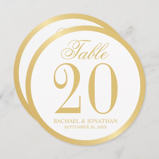 White and Gold Wedcle Tischnummer Card (Vorne/Hinten)