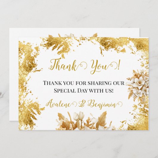 White and Gold Wedding Dankeschön Karten (Vorne/Hinten)