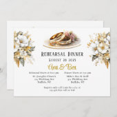 White and Gold Wedings Rings Probe Dinner Einladung (Vorne/Hinten)