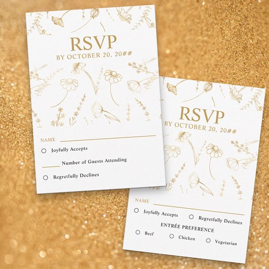 White and Gold Wildblume Sketch Wedding RSVP
