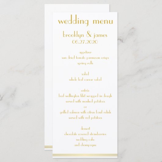 White and Golden Great Gatsby Wedelkarten Menükarte (Vorne/Hinten)