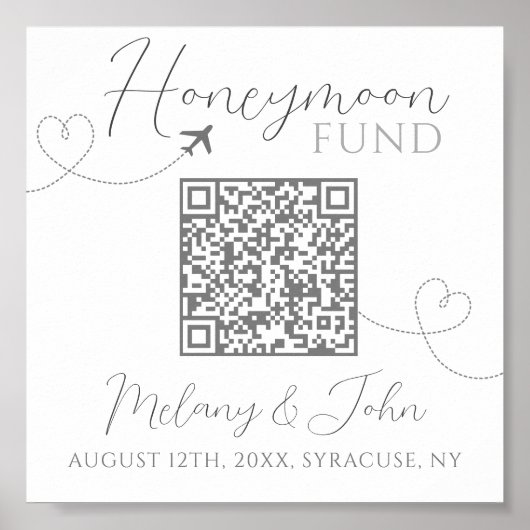 White and Gray Niedlich Elegant QR Code Honeymoon Poster (Vorne)