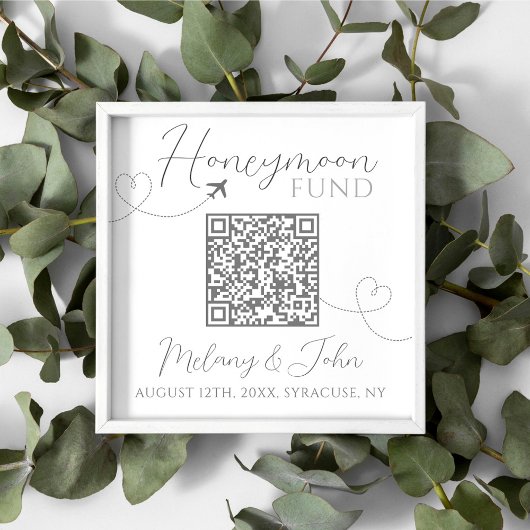 White and Gray Niedlich Elegant QR Code Honeymoon Poster