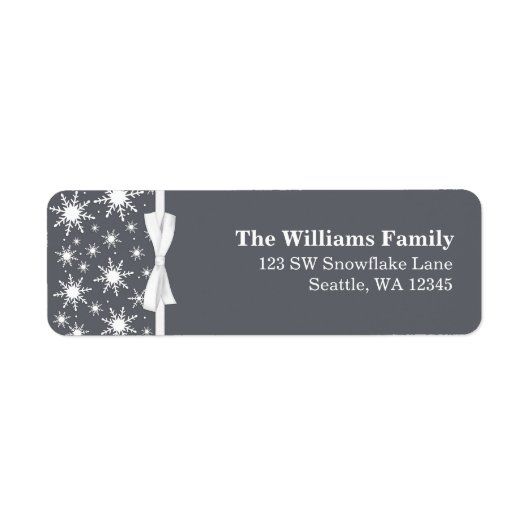 White and Gray Snowflakes Ribbon Weihnachtsadresse (Vorne)
