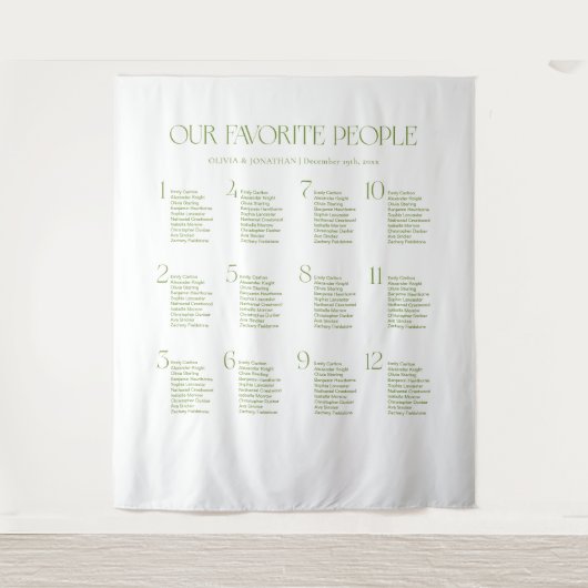 White and Green Fabric Wedding Seating Chart  Wandteppich (Vorderseite)