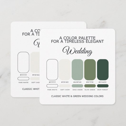 White and Green Wedding Color Palette Card Einladung (Vorne/Hinten)