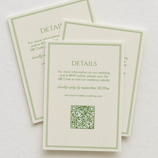 White and Green Wedding Details Qr Code Begleitkarte