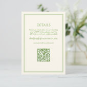 White and Green Wedding Details Qr Code Begleitkarte (Stehend Vorderseite)