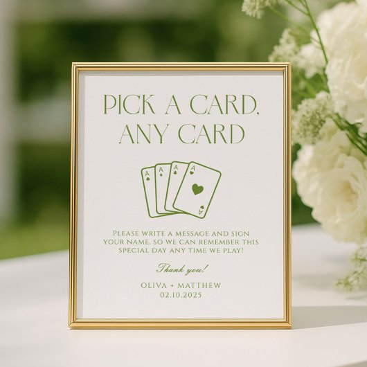 White and Green Wedding Playing Card Guest Book Poster