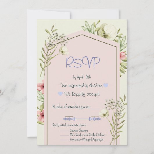 White And Green Wildflowers Geometric RSVP Card Einladung (Vorderseite)